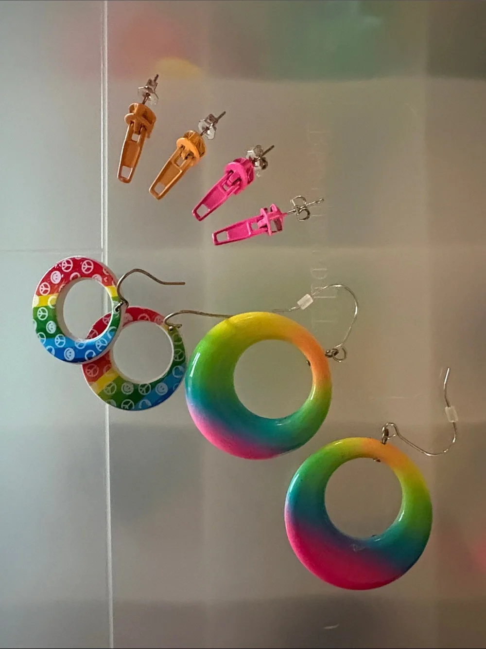 Colorful Rainbow Hoop Earrings & Fun Zipper Studs