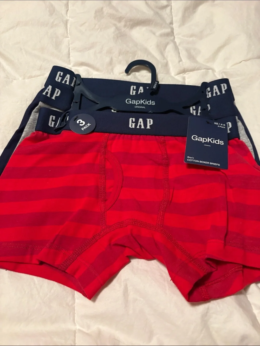 GAP Red Striped Boxer Briefs with Navy Waistband - 3 Pack