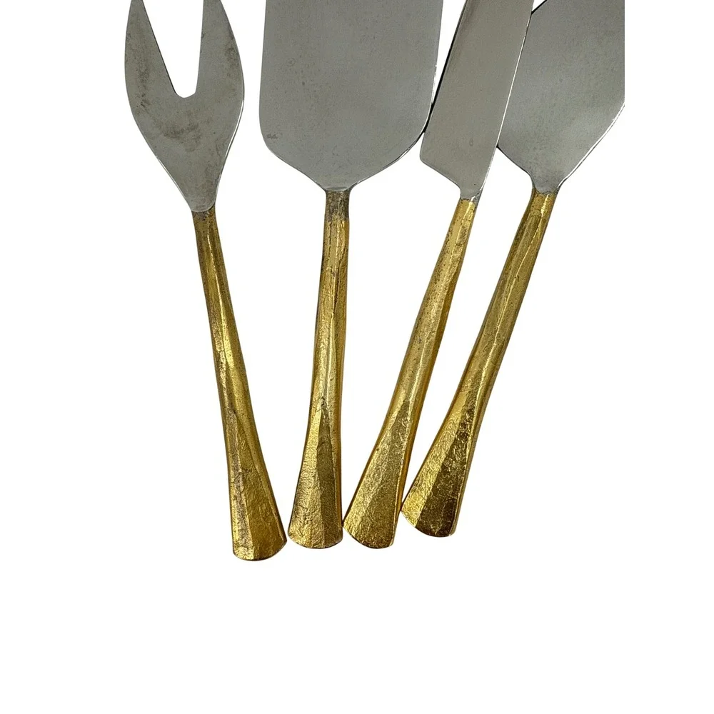 4 Piece Stainless Steel Cheese Knife Set Gold Textured‎ Handles