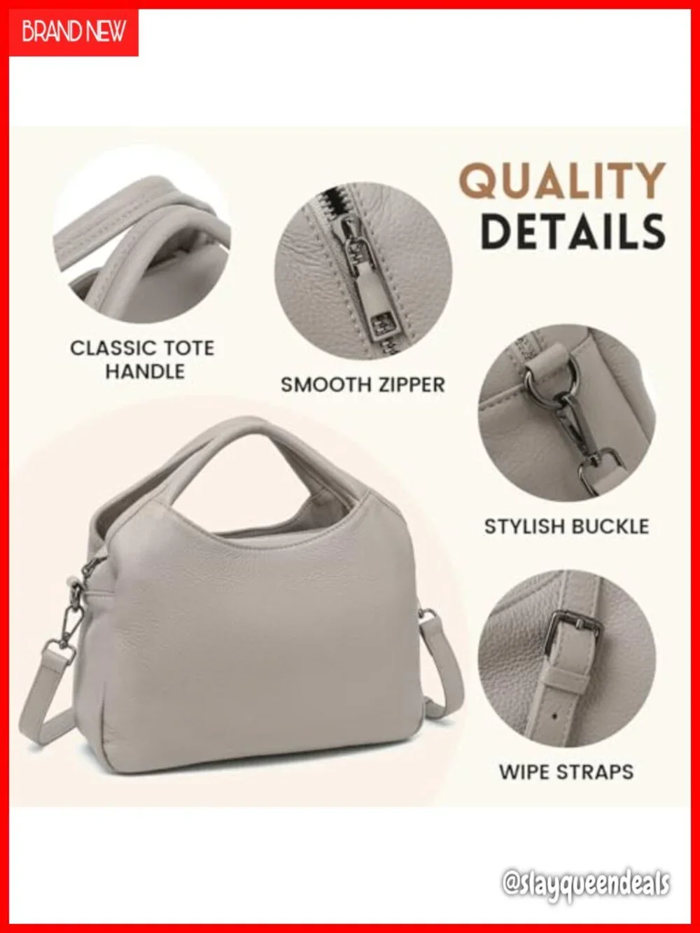 Genuine Leather Hobo Tote Satchel with Detachable Strap - 5 Pockets Purse for