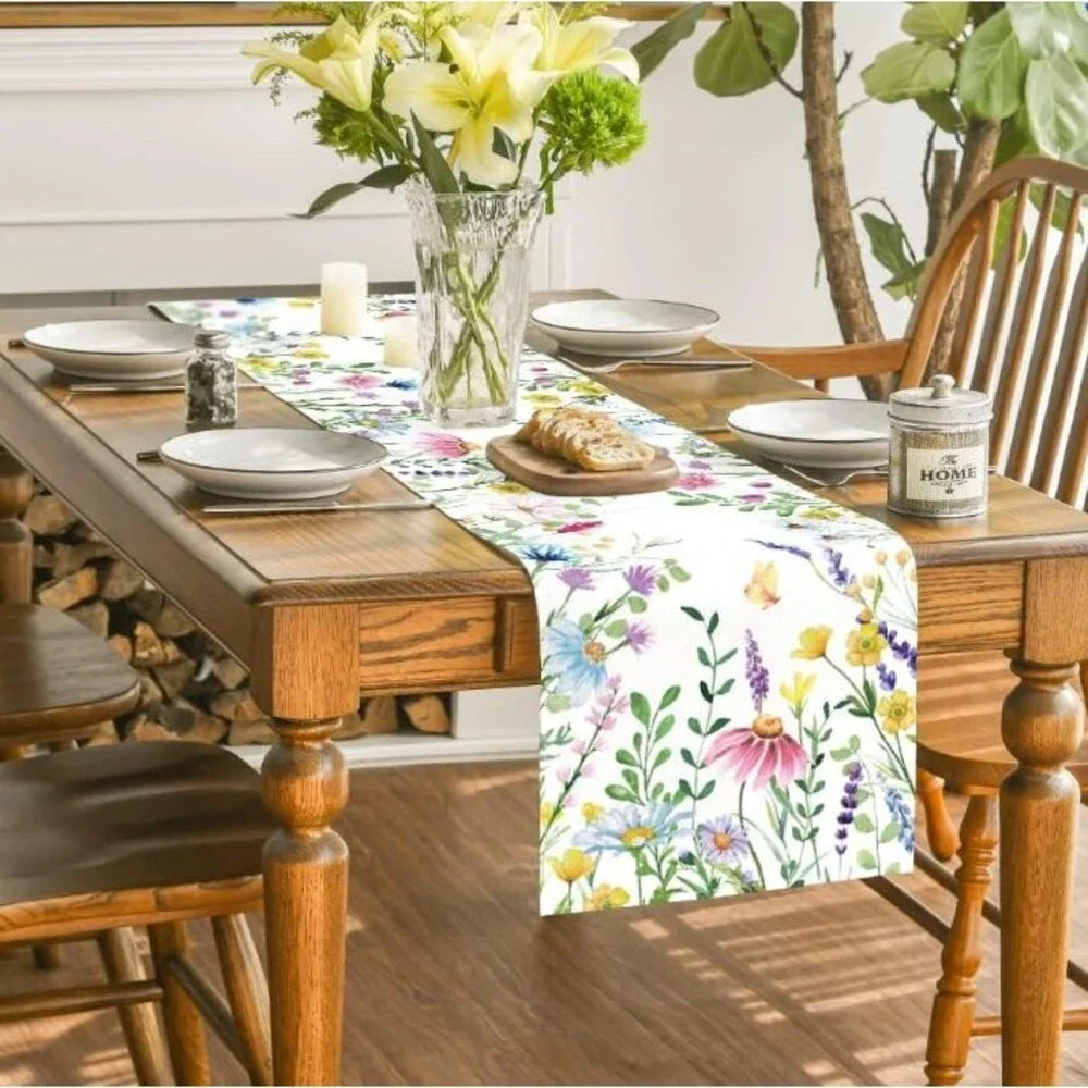 Table Runner 13x72in Woven Polyester Spring Summer Floral