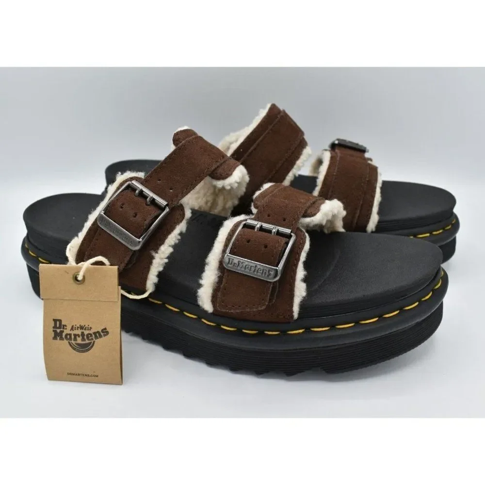 Dr Martens Mens Size 13 Myles‎ Brown Suede Buckle Slide Sandals Shoes
