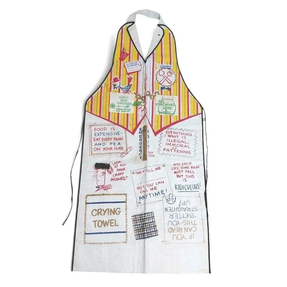 Vintage Parvin Creation Printed Graphic Mens Apron Silly Zany Funny Humor Kitsch