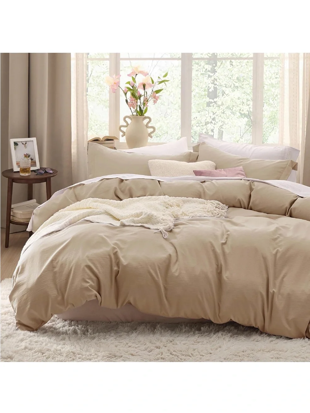 NEW Bedsure Light Brown Oversized King Duvet Cover - 3 Pieces Prewashed