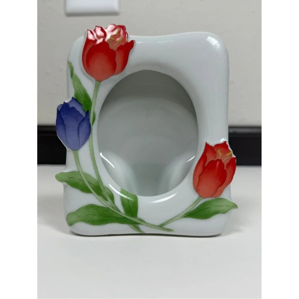 Vintage Japan Tulip Picture Frame Ceramic Floral Photo Frame Cottagecore Decor