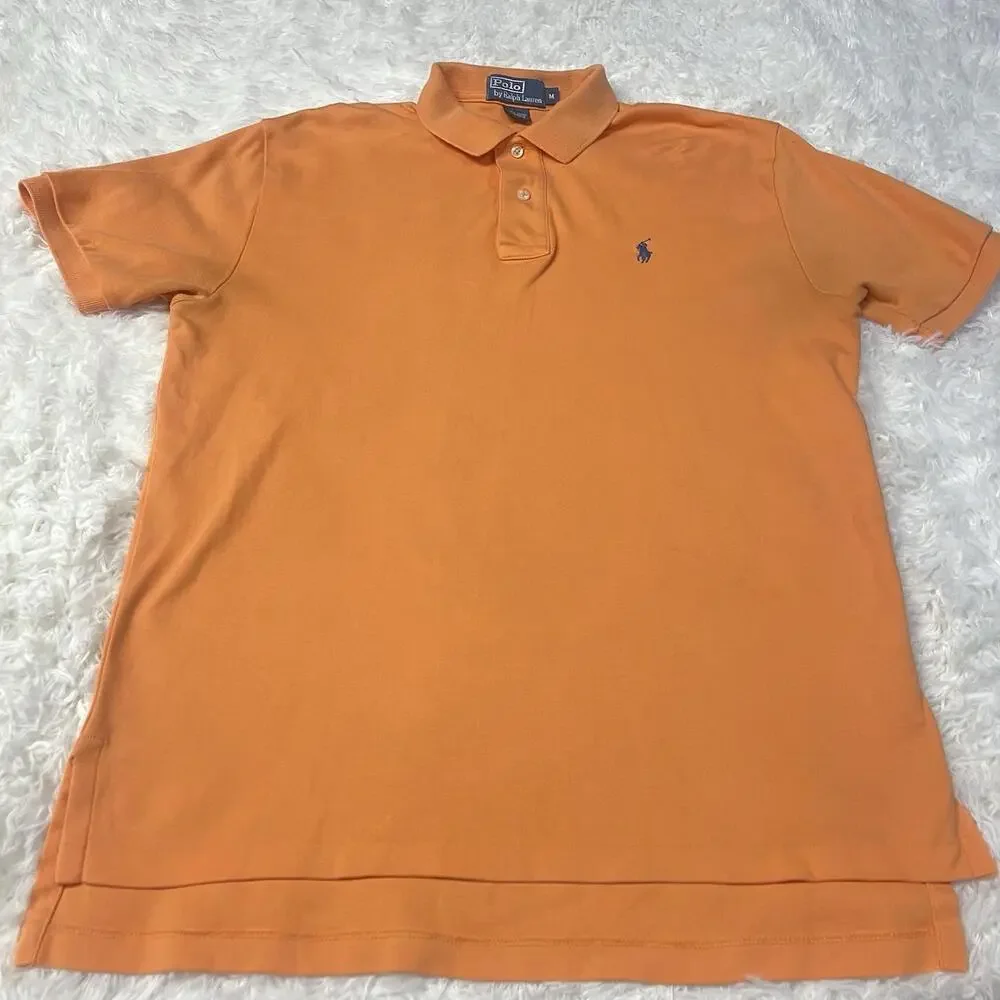 Polo by Ralph Lauren Shirt Mens Med Orange Pique Cotton Short Sleeve Pony Logo
