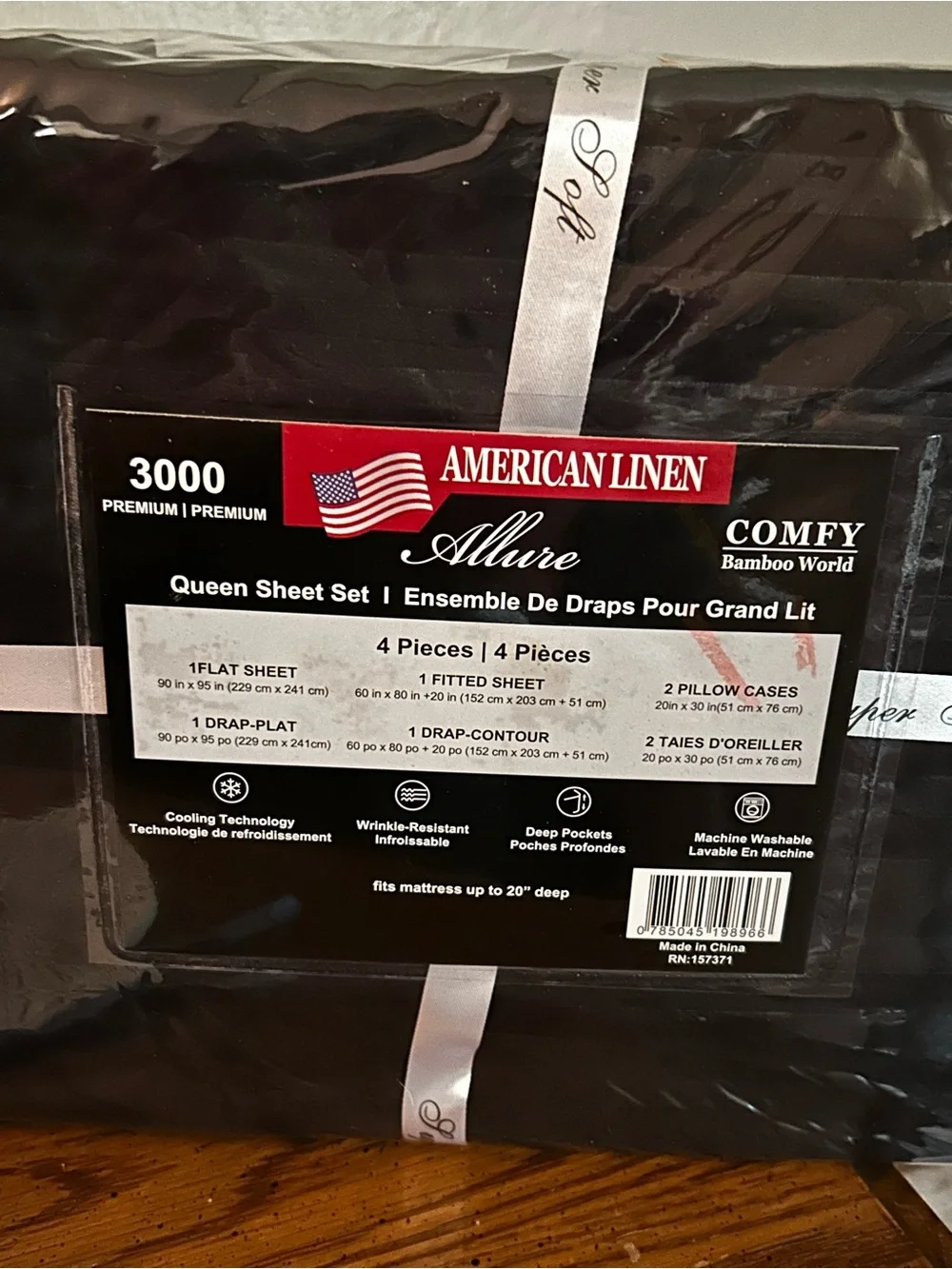 Allure Queen Sheet Set Black Bamboo World 3000 4 Pc Deep Pocket