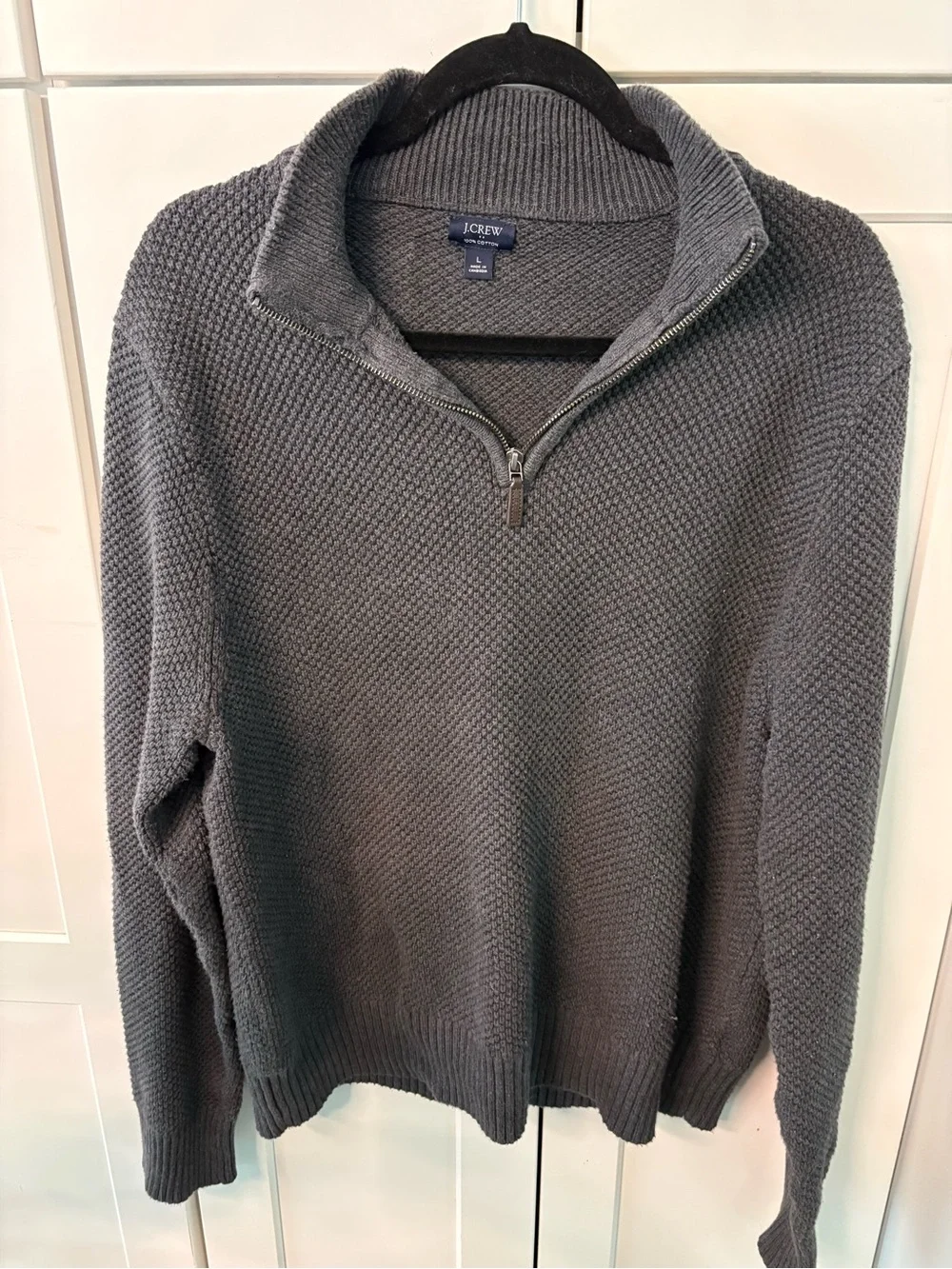 J. Crew Men’s Charcoal Quarter-Zip Textured Knit Sweater