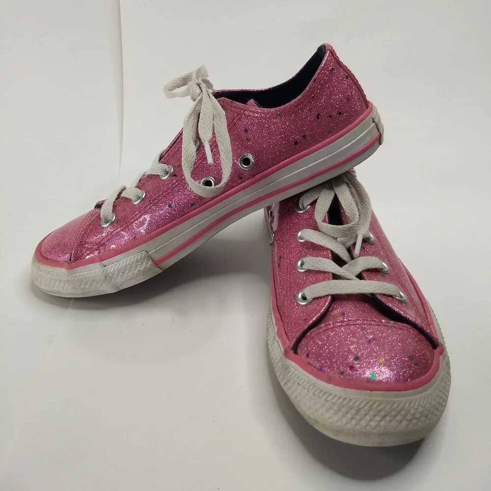 pink Sparkle Galaxy Glitter Star Converse Size US 2 Youth Girls Fun Colorful