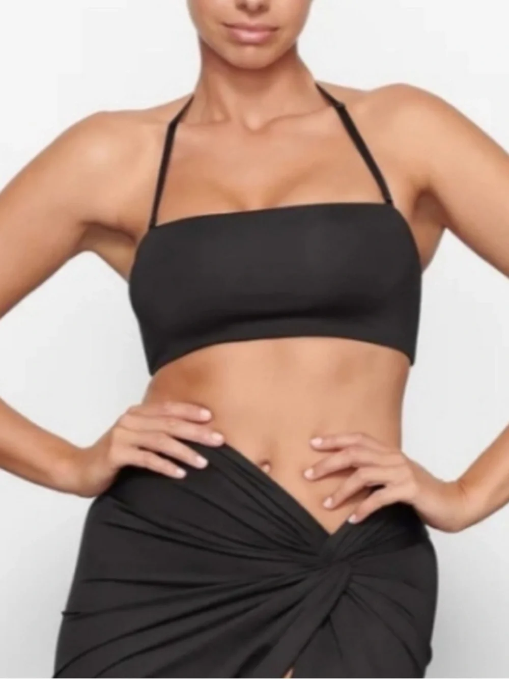 SKIMS Black Strap Bandeau Swim Top