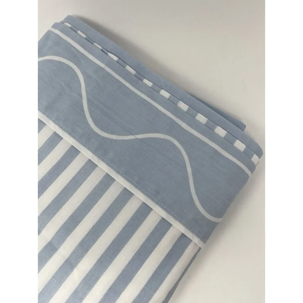 Vintage Marimekko Queen Flat Sheet Revman Product Blue White Stripe Cotton Blend
