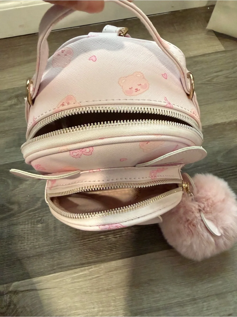Othr Pink Quilted Teddy Mini Backpack with Pom Pom