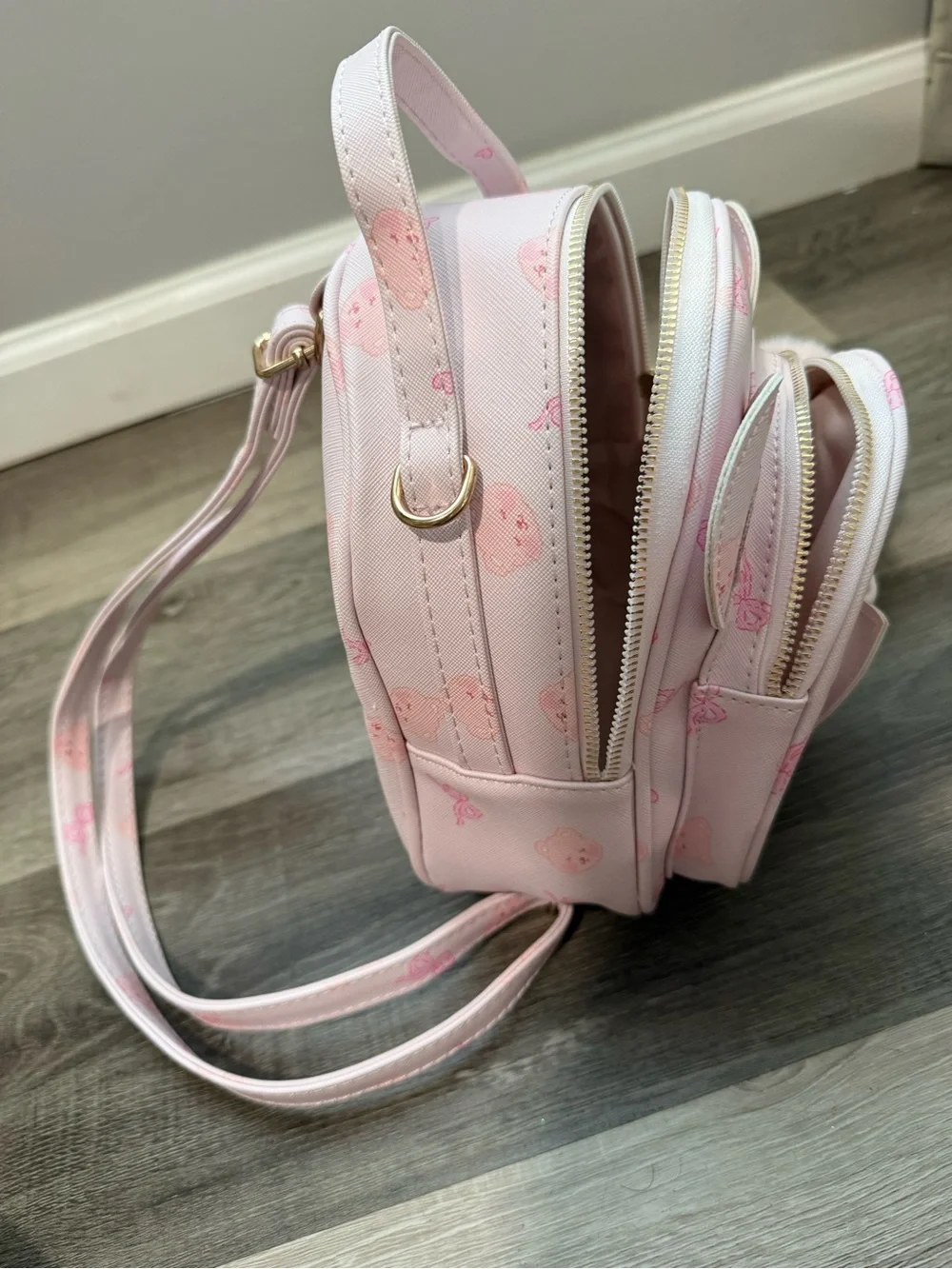 Othr Pink Quilted Teddy Mini Backpack with Pom Pom