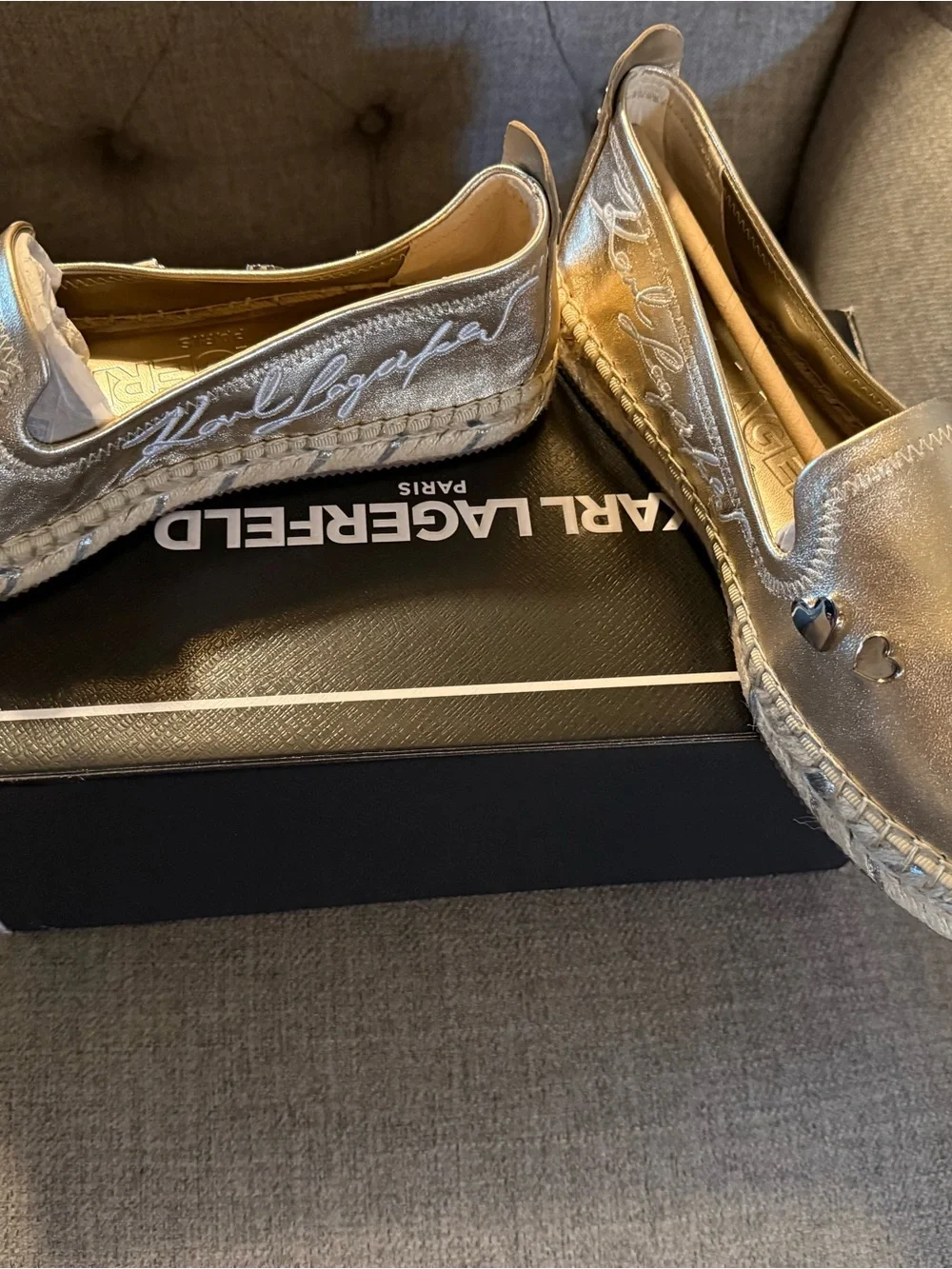 Karl Lagerfeld Metallic Gold Slip-On Espadrilles
