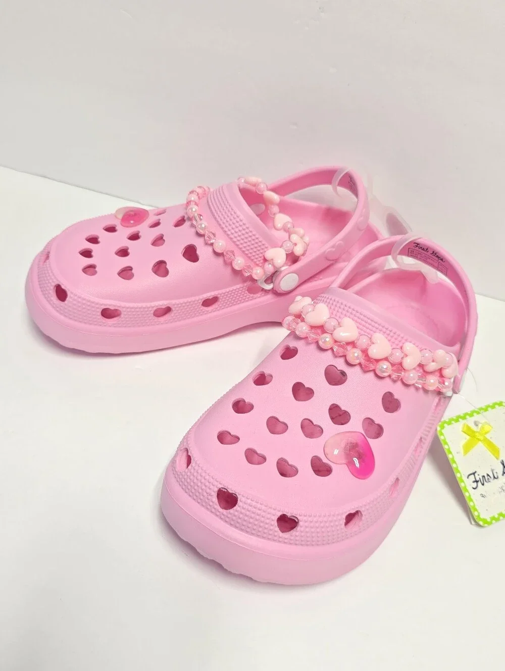 NWT Kids First Steps Pink Jelly Heart Detail Clogs Size 3