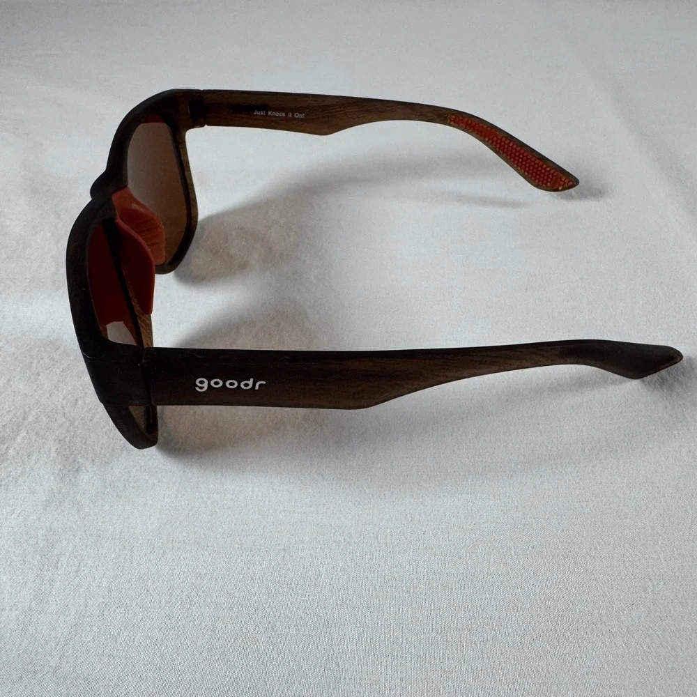 goodr Men's Brown Woodgrain Polarized Just Knock It On Sunglasses