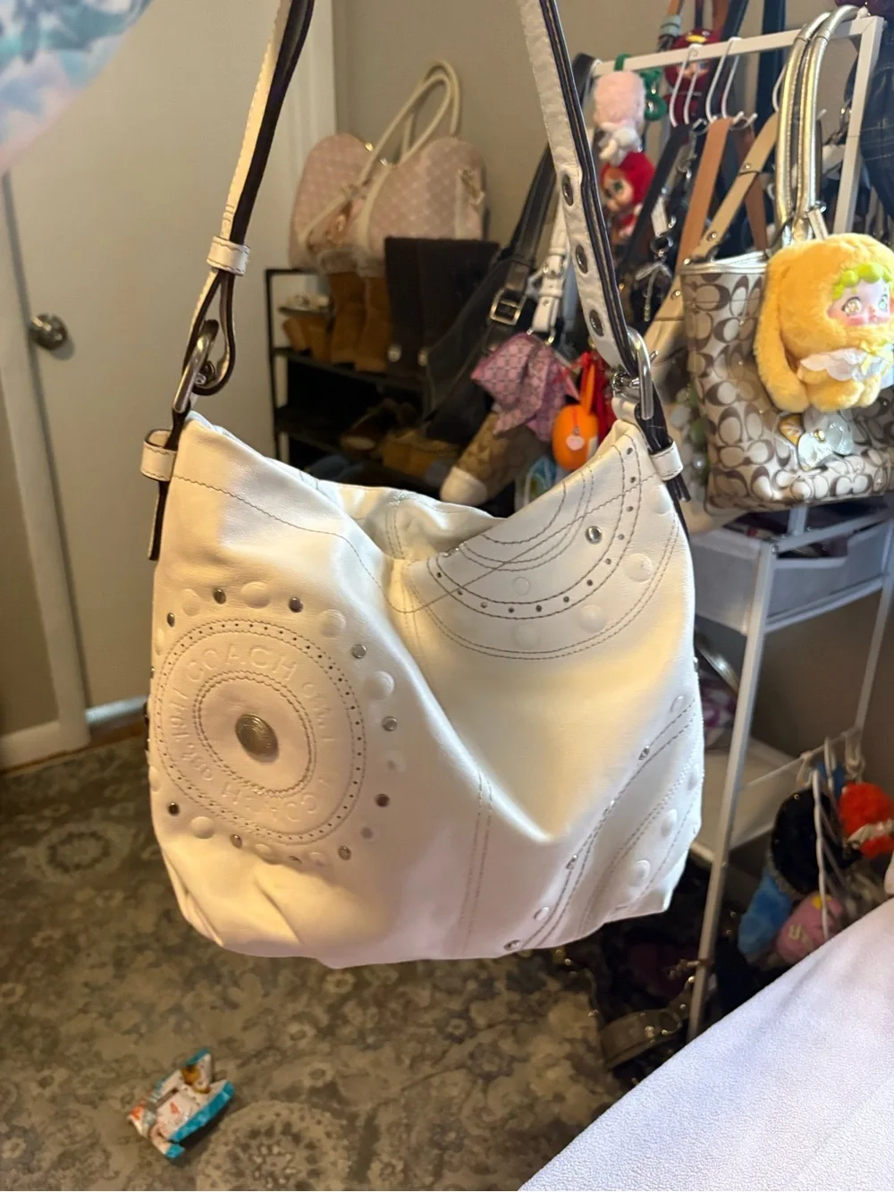 Coach Cream Leather Hobo with Circular Stitch Detail