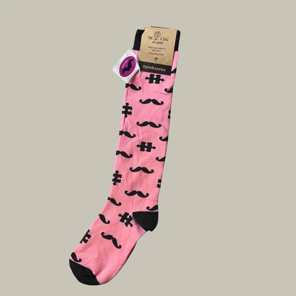 Pinksocks Socks Unisex OS Pink Mustache Puzzle Piece Knee High Novelty Fun