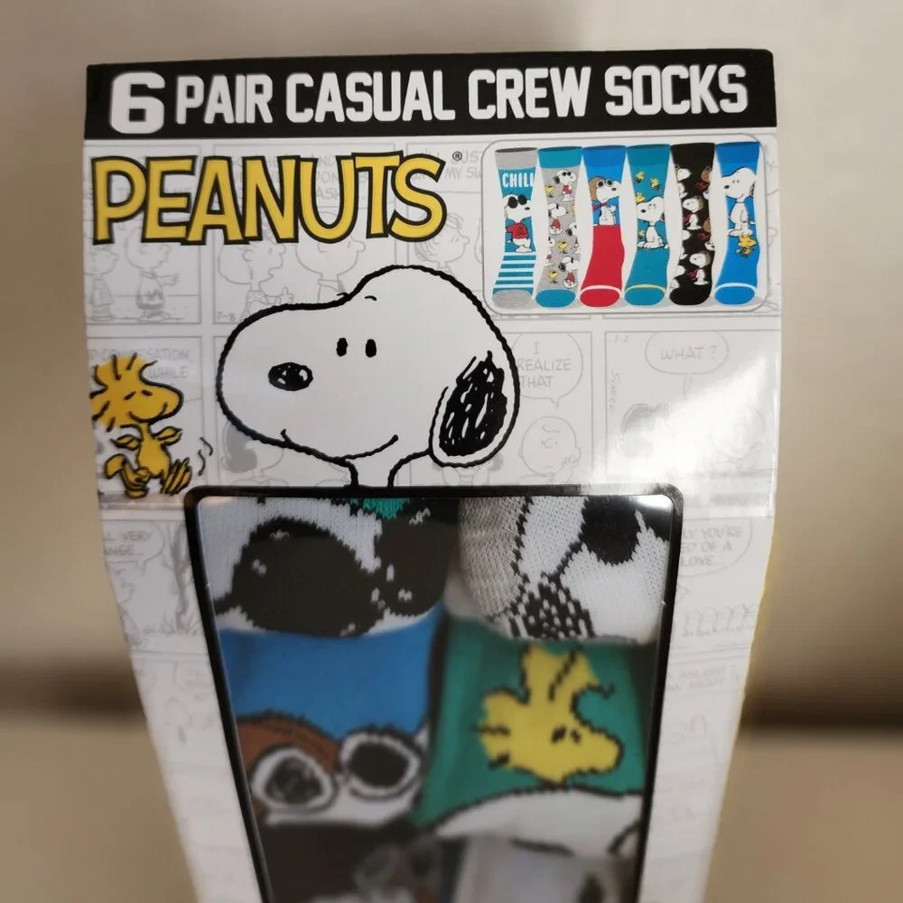 Peanuts Snoopy 6 Pair Casual Crew Socks Unisex Brand NEW in Sealed Package