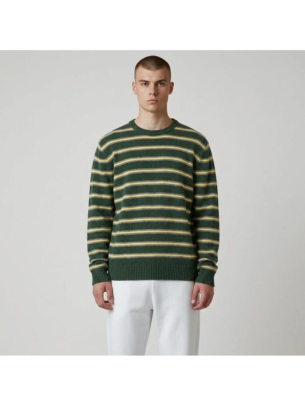 J. Crew Sweater Pullover Men XL Green Striped Knit Wool Long Sleeve Soft Cozy