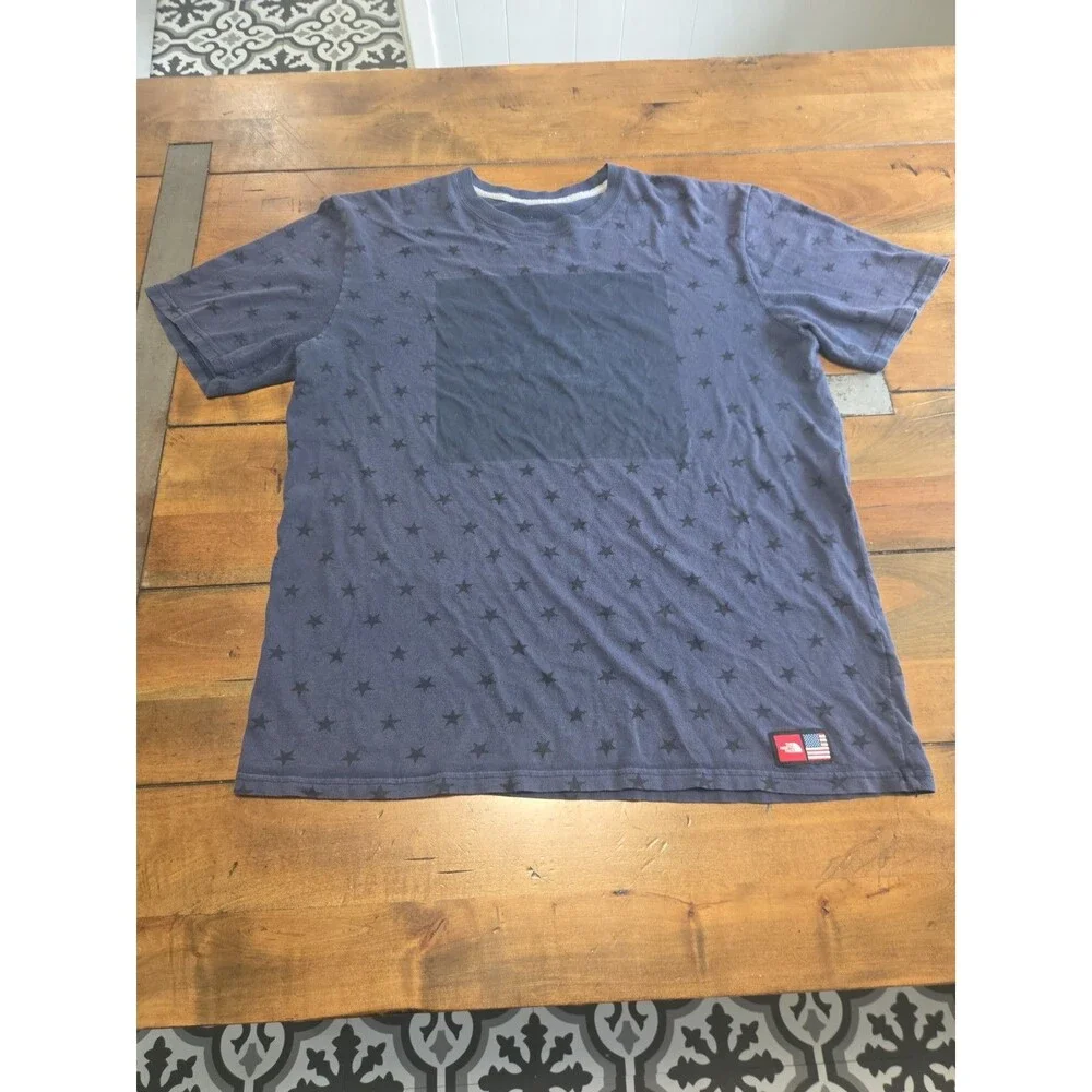 The North Face Graphic Star Print T-Shirt Men's L Blue USA American Flag Patch