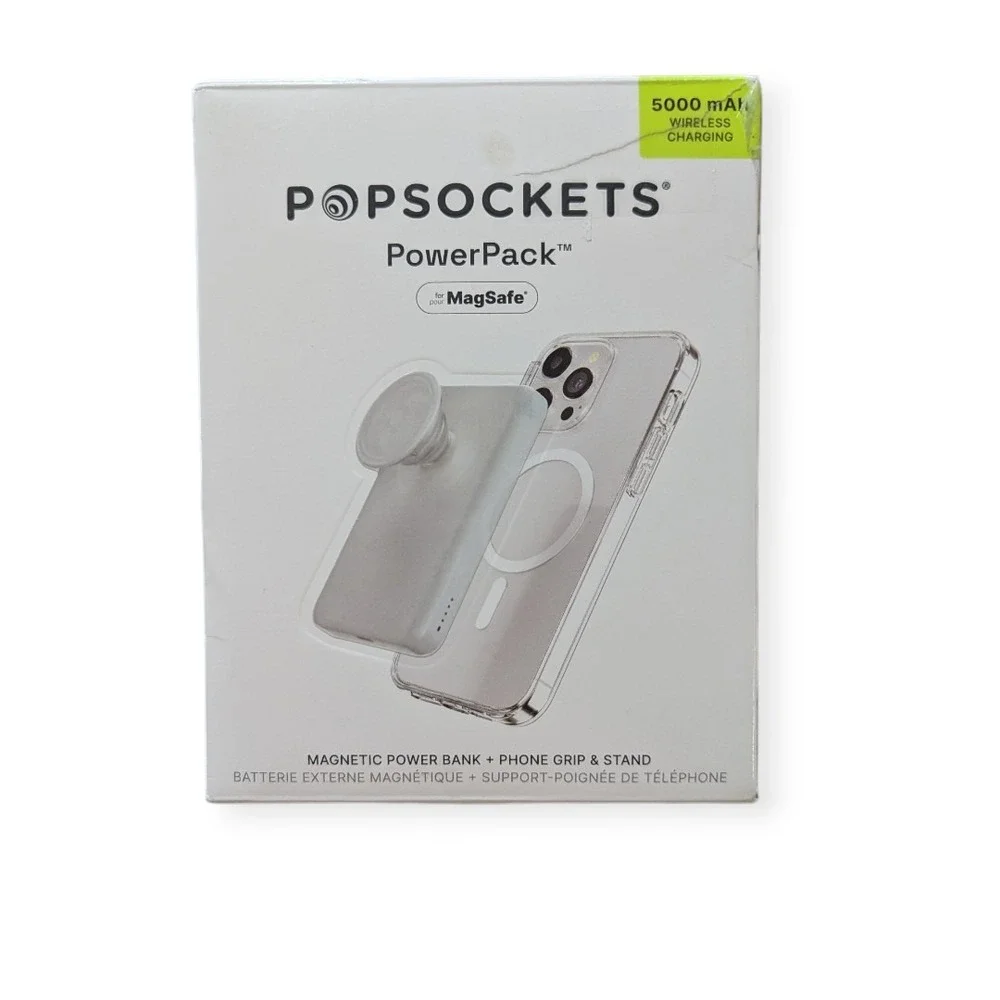 R8-O PopSockets PowerPack 5000mAh‎ MagSafe Power Bank & Grip - White (Tested)