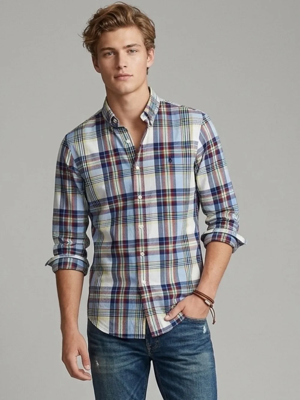 Ralph Lauren Pony Polo Boys Long Sleeve Plaid Button Up Shirt Size 14-16