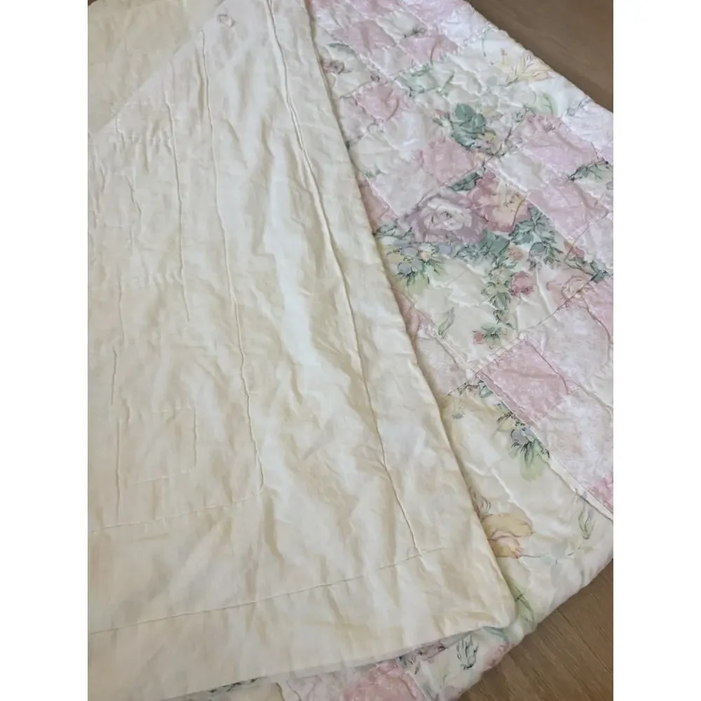 Vintage Laura Ashley Country Pink Roses Patchwork Quilt Full/queen Cottagecore