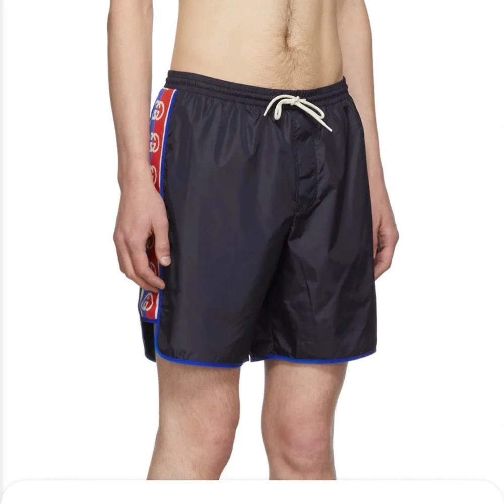 Gucci Navy Logo Stripe‎ Swim Shorts