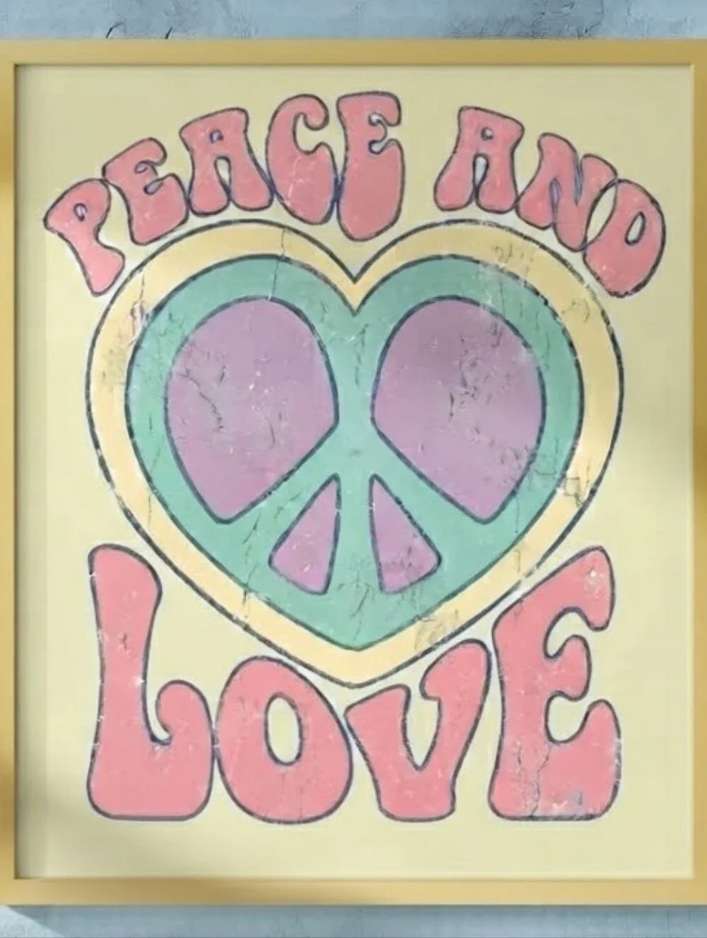 8.5x11 cardstock Print Peace and Love Retro Heart Wall Art - Pink, Purple, Green