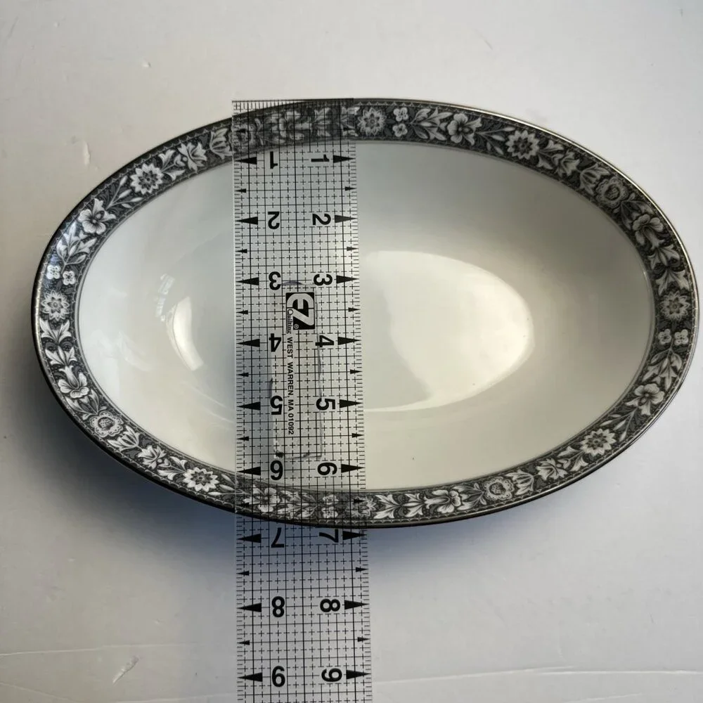 Vintage Sango China Japan‎ Navarro Grey Floral Design Oval Vegetable Bowl 6283