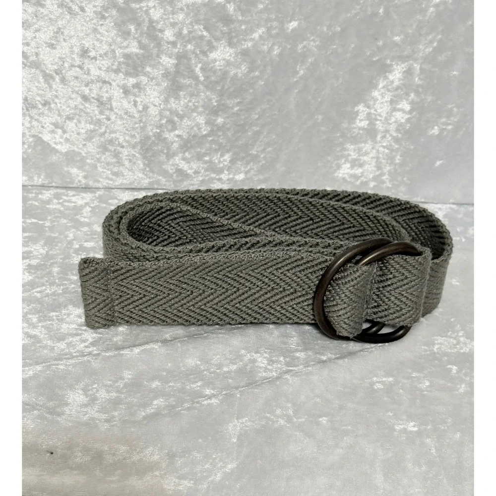 Mens Size 38 Charcoal Gray Herringbone‎ Woven Dark Double Ring Belt Custom Fit