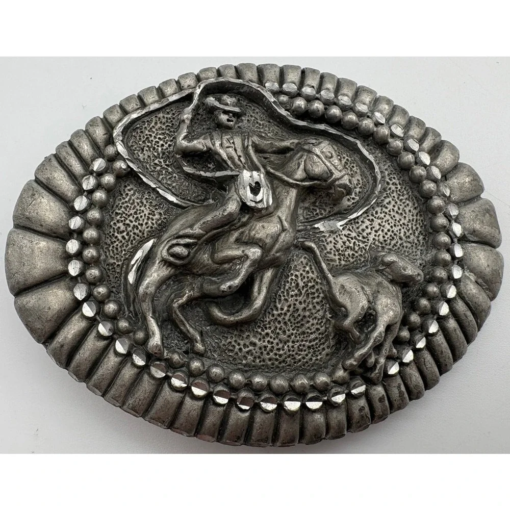 Cowboy Bucking Bronco Silver Tone Belt Buckle Vintage‎ Ege 1993 Western USA