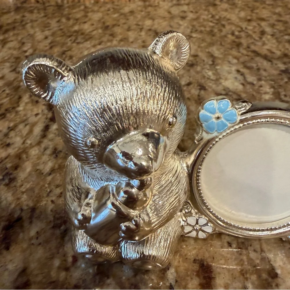 Vintage Oneida Silver Plate Teddy Bear Baby Bank Picture Frame Made in Japan