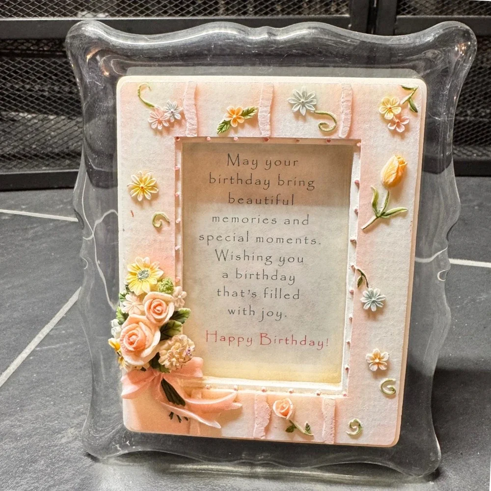 VTG Gift Alliance Birthday Photo Frame‎ Floral Roses Glass Easel Back Sentiments