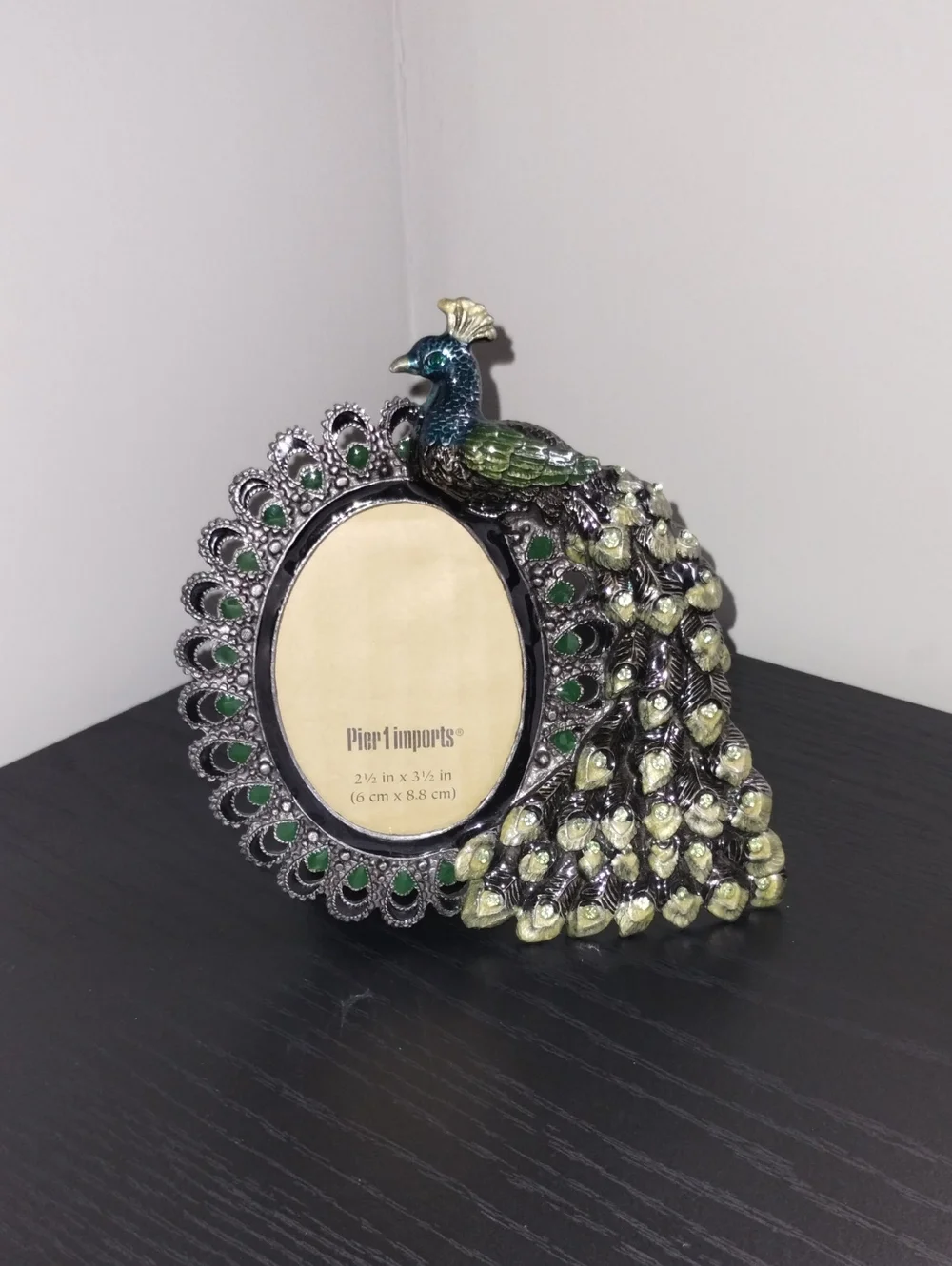 Pier 1 Green and Silver Peacock Tabletop Frame with Teal Accents