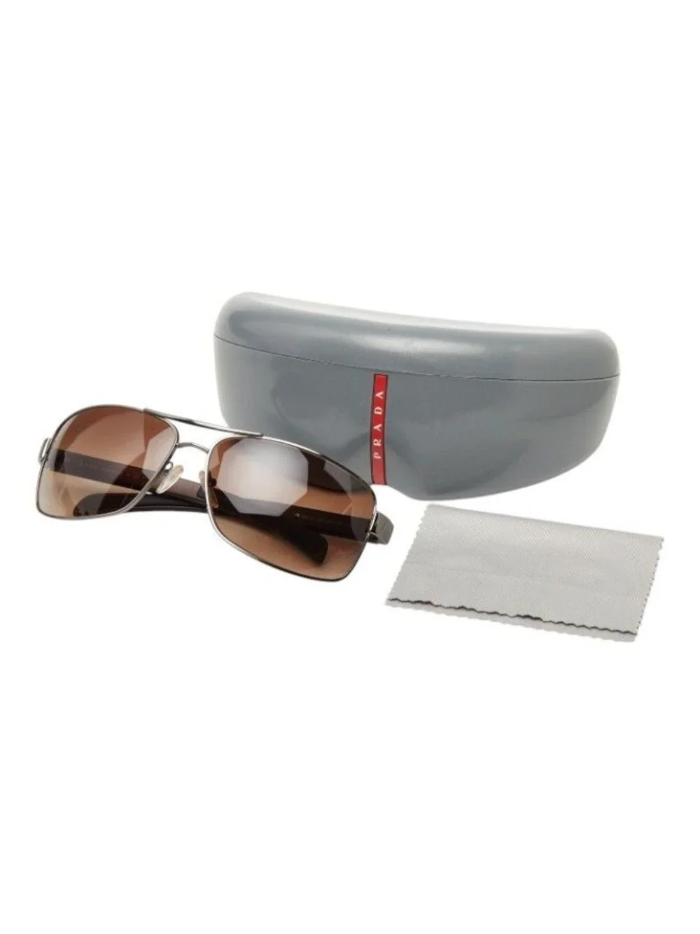 Prada Logo Sunglasses Brown Silver Acetate Metal Eyewear