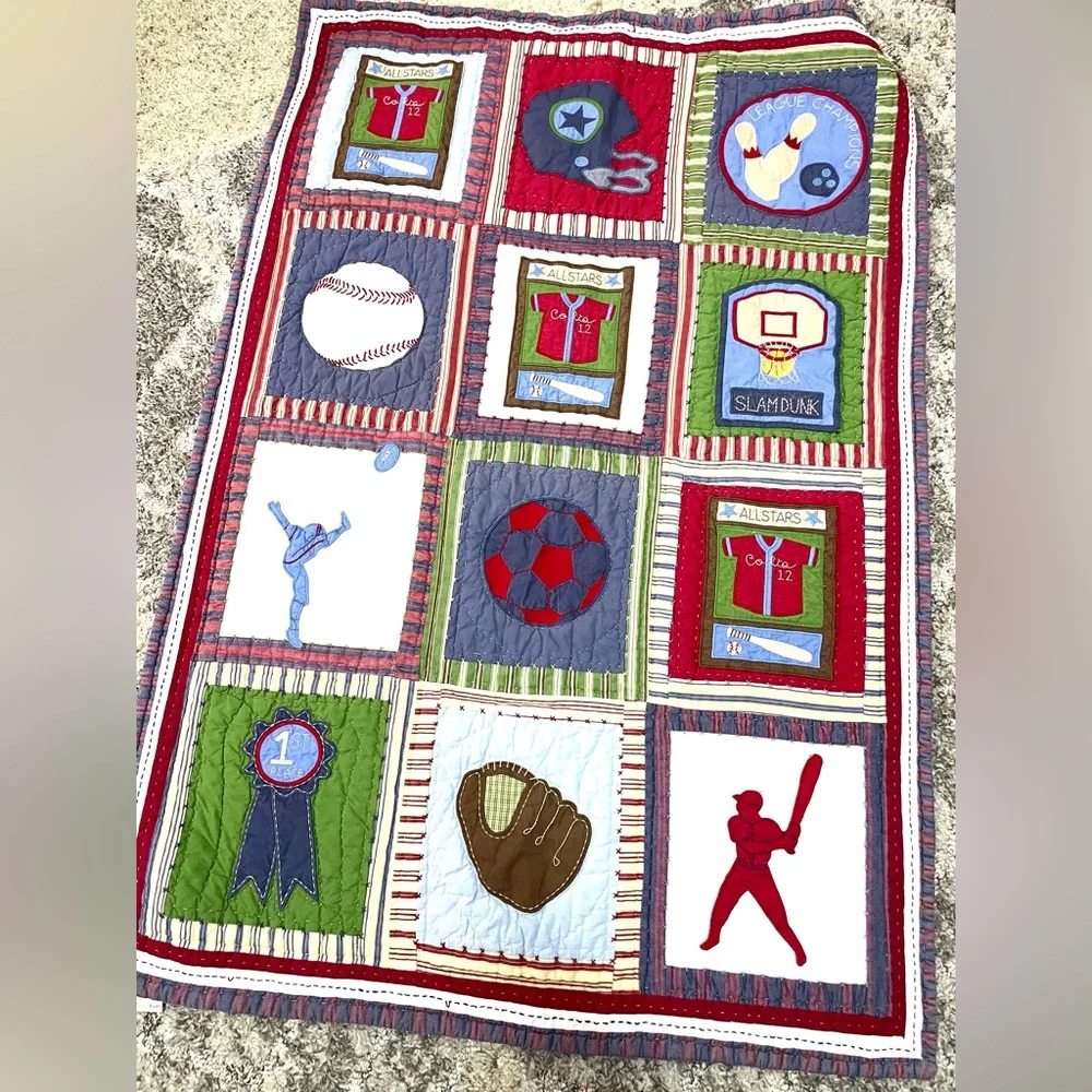 Pottery Barn Kids Sports Patchwork Throw - Red, Blue, Green, White