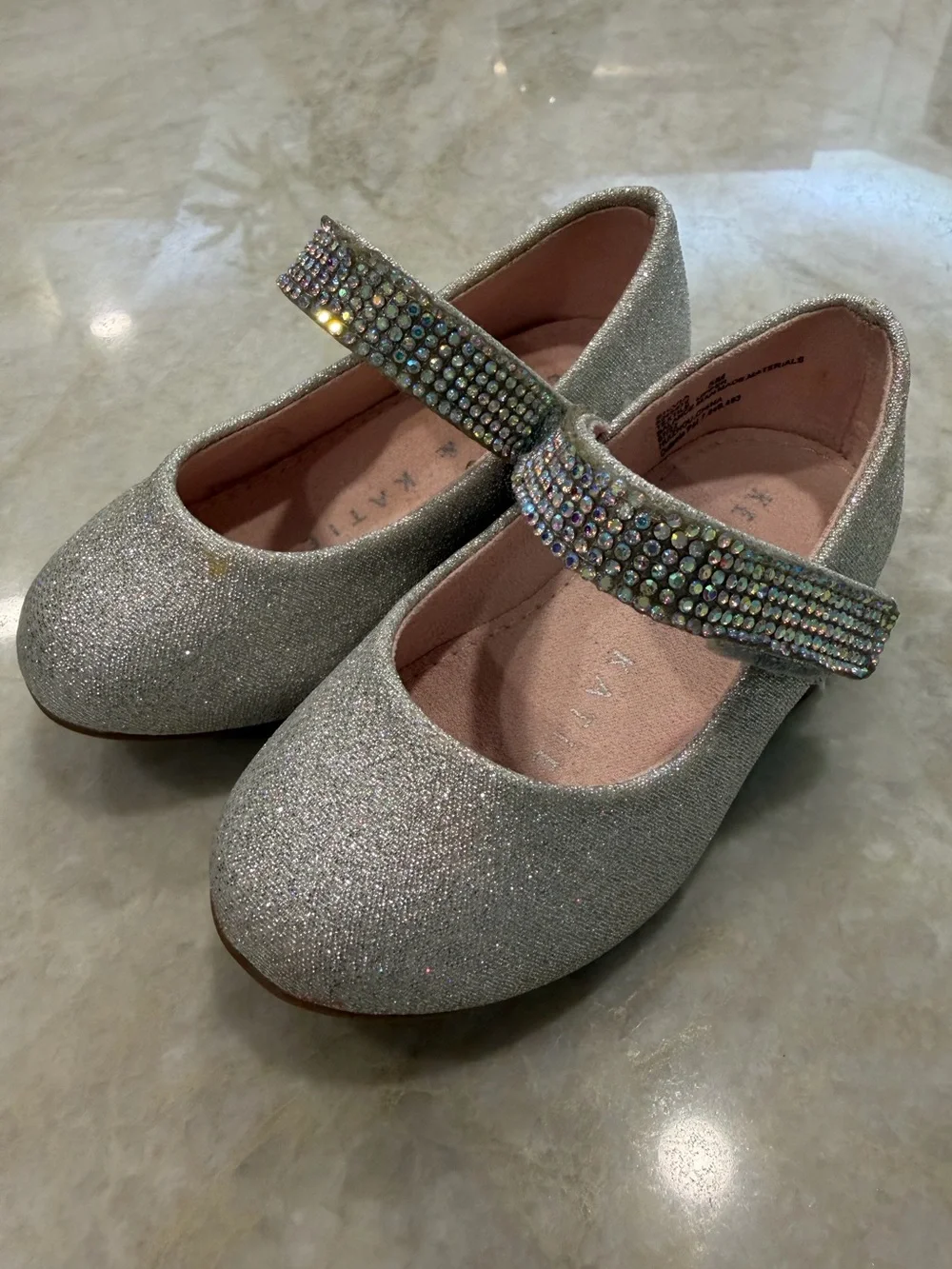Kelly & Katie SILVIA silver glitter Mary Jane shoes rhinestone strap size 5