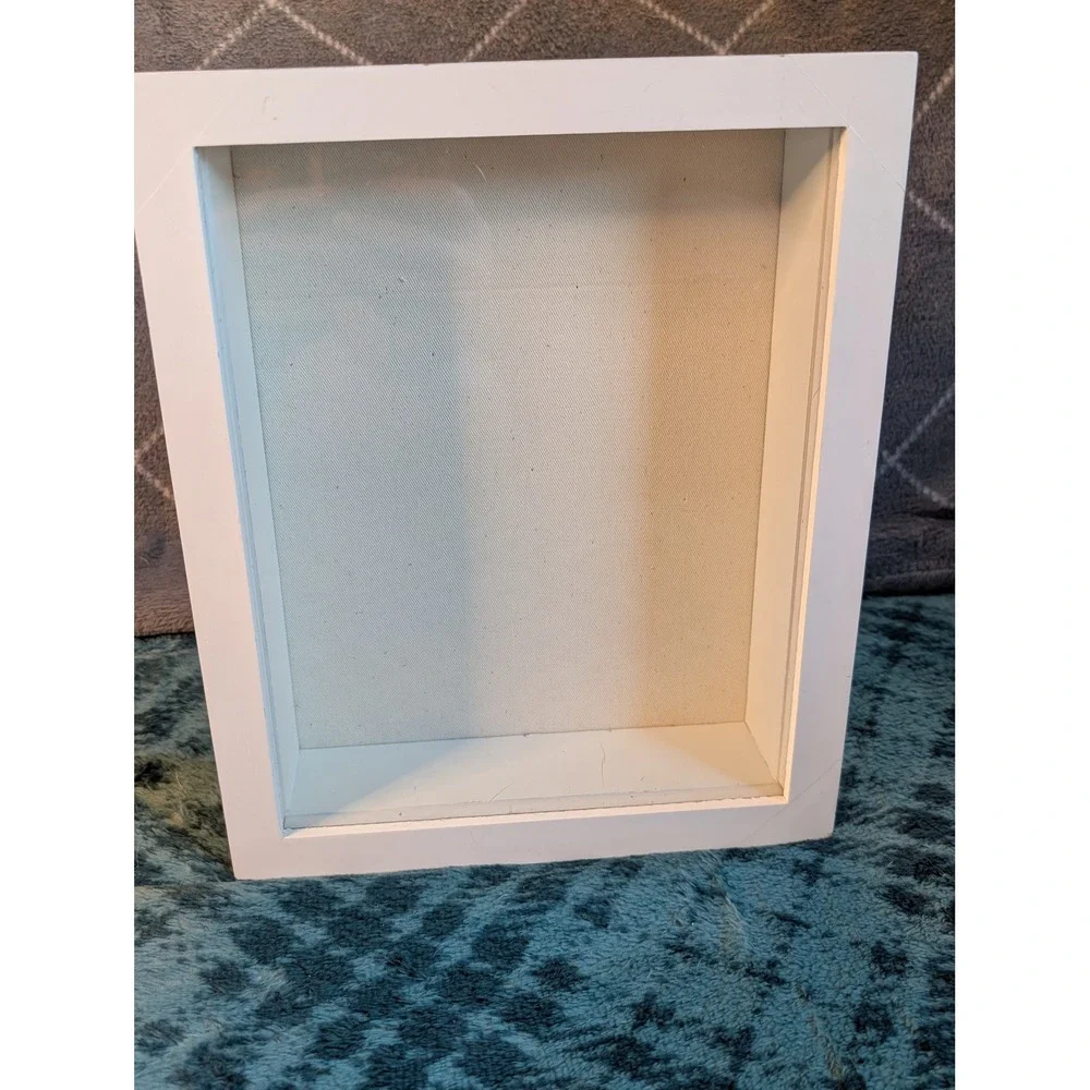White Wood Shadow Box Display Padded Case Hinged Glass Door 9.25x11 Memory Box