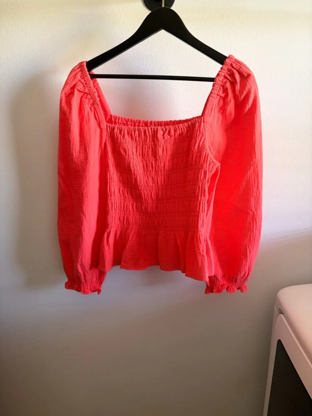 J. Crew Coral Pink Smocked Square-Neck Blouse