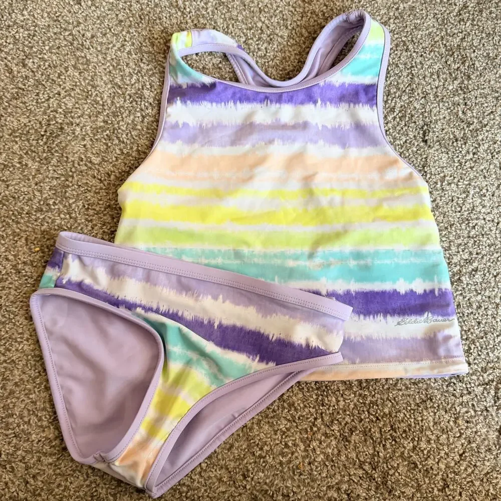 Eddie Bauer Girls 2 Piece Reversible Swimsuit Set Pastel Lilac Size Small (7/8)