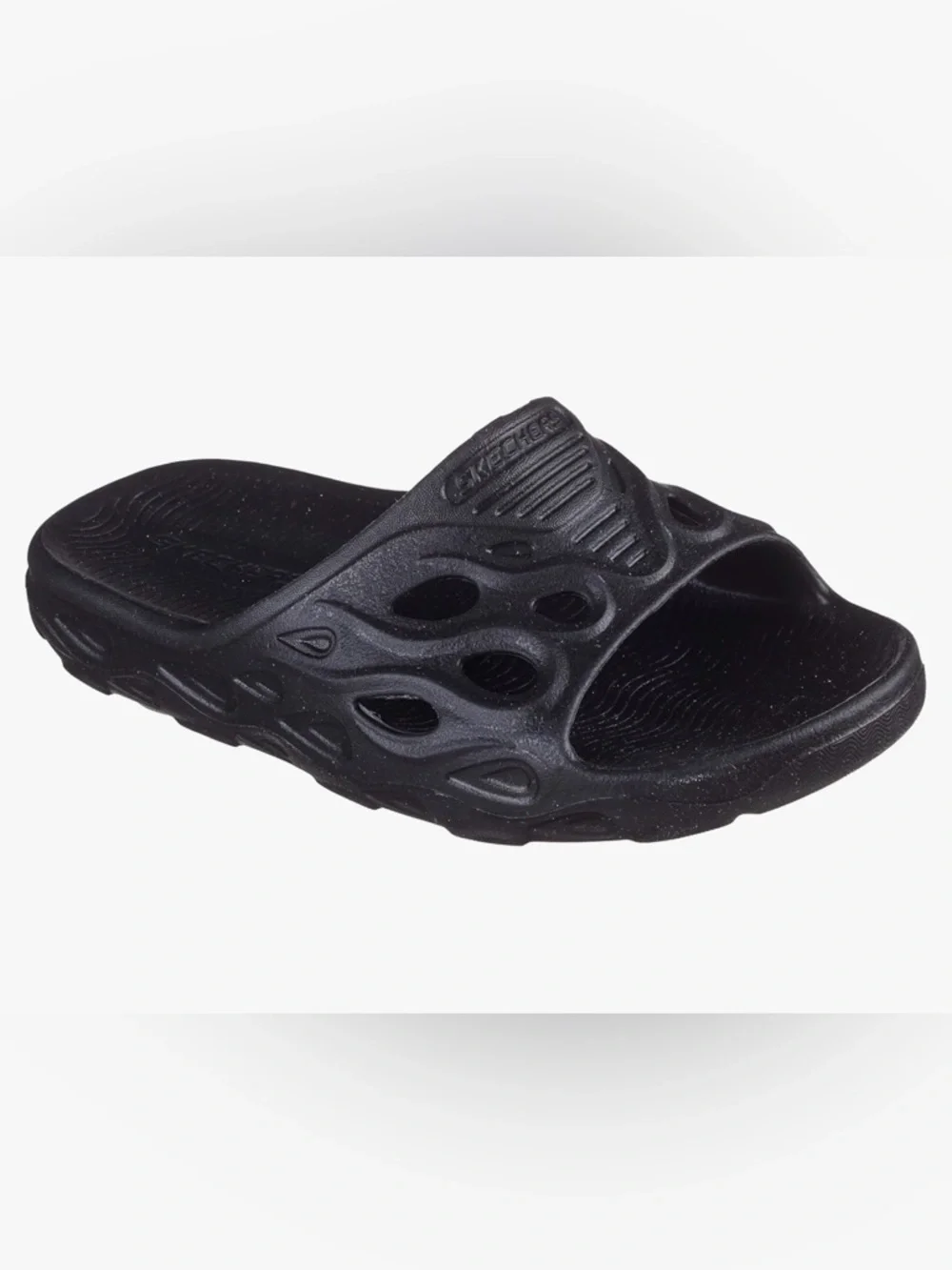 Skechers Black Foam Slide with Tear-Shaped Cutouts