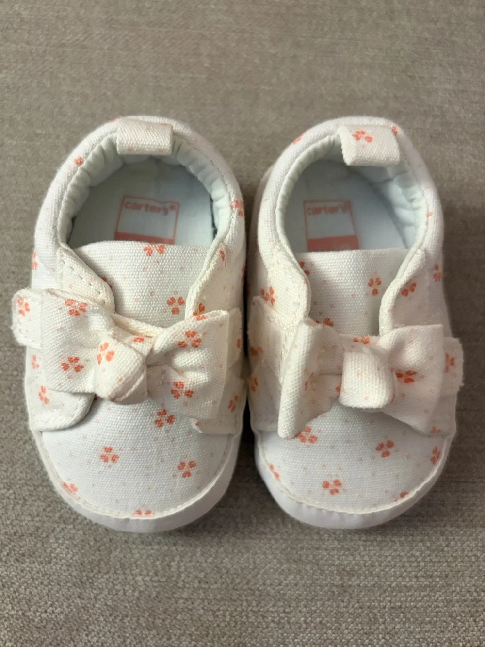 Carter's White Baby Slip-On Shoes with Peach Floral Bow