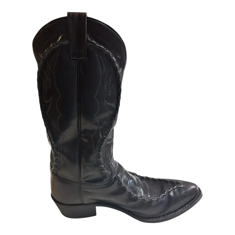 Vtg Dan Post Western Boots Mens 10D Mignon Black Cherry Bucklace Cowboy DP26679