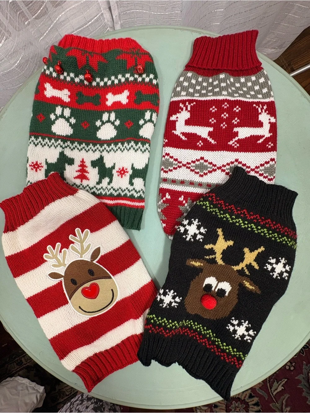 Lot 4 Small Dog Christmas Sweaters Holiday Knit Reindeer Scottie Rudolph XS S