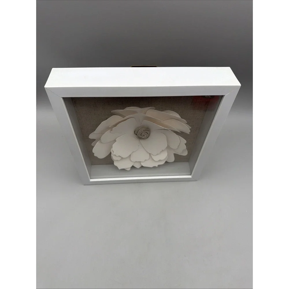 3D Floral Shadow Box Wall Art White Flower Farmhouse Cottage Decor 11