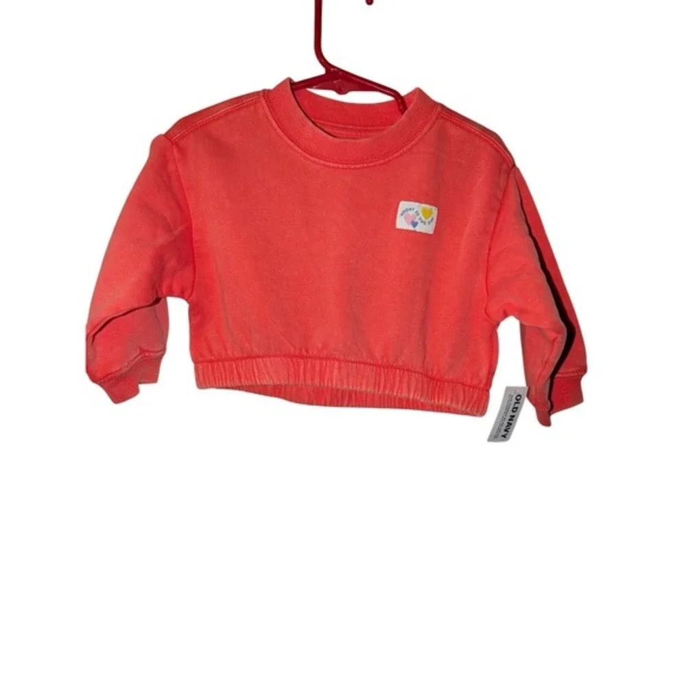 Old Navy Baby Girl Coral Pink Cropped Sweatshirt‎ Today Is The Day 12-18 Months