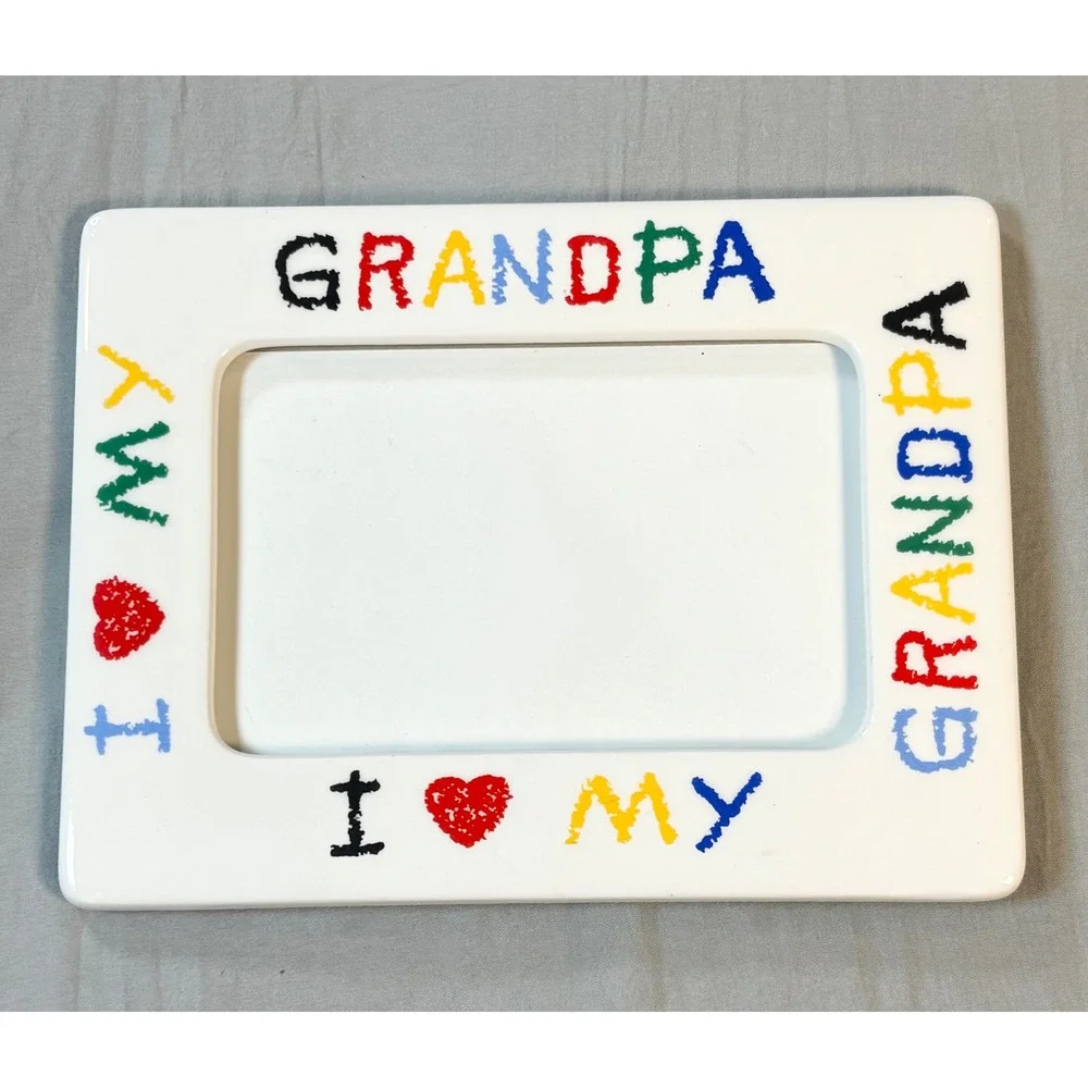 Vintage I Love My Grandpa Ceramic Picture Frame Multi-Color Crayon Style 4x6