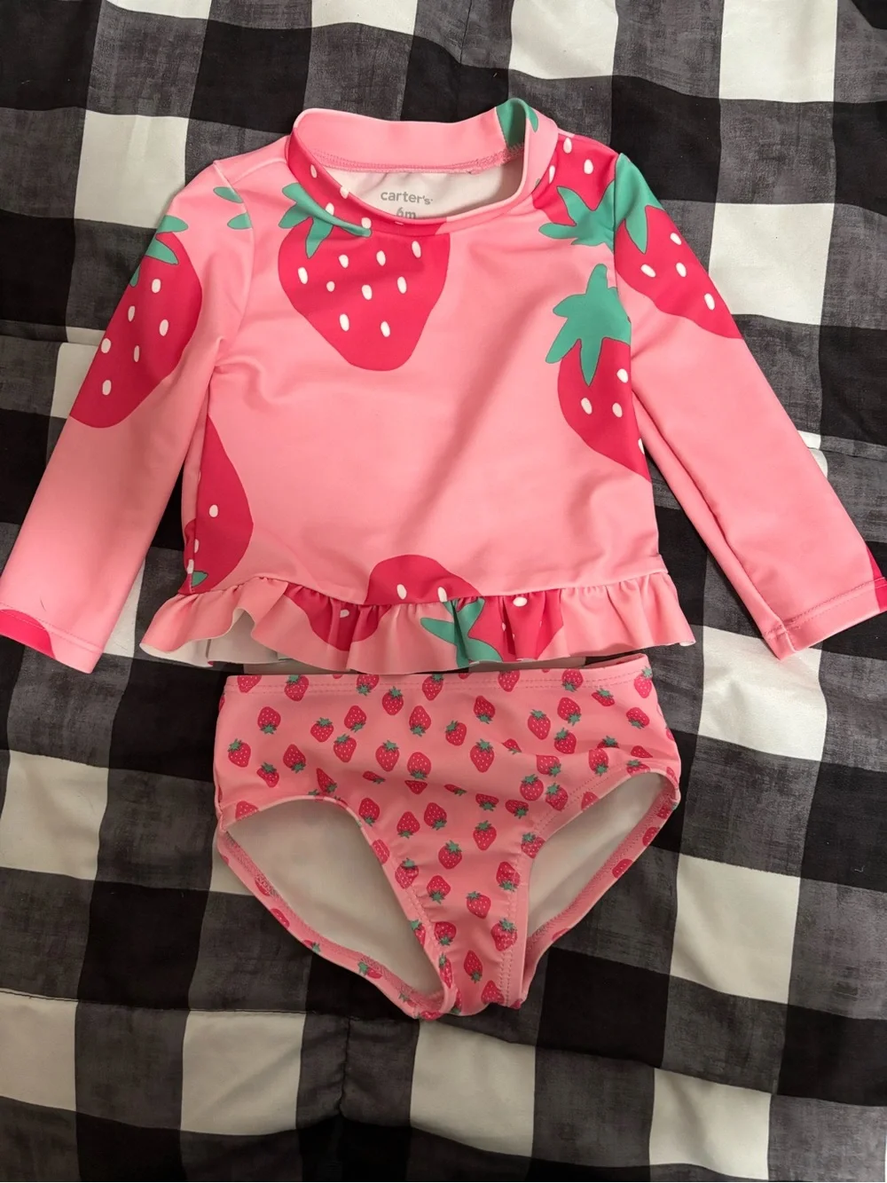 Carter's Pink & Green Strawberry Ruffle Rashguard Swim Set